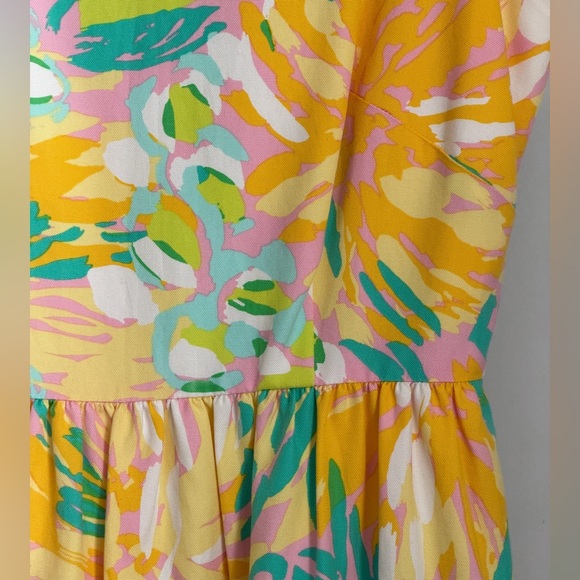 Lilly Pulitzer Sleeveless Fit & Flare Dress Size 10 Floral Pink Yellow Green - Picture 3 of 15
